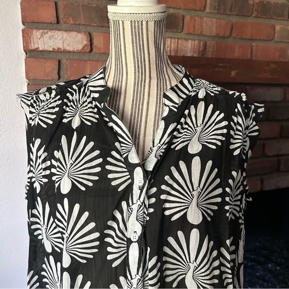 Anthropologie Porridge Peacock Boho Tunic Dress Black White Sz M - Picture 4 of 10